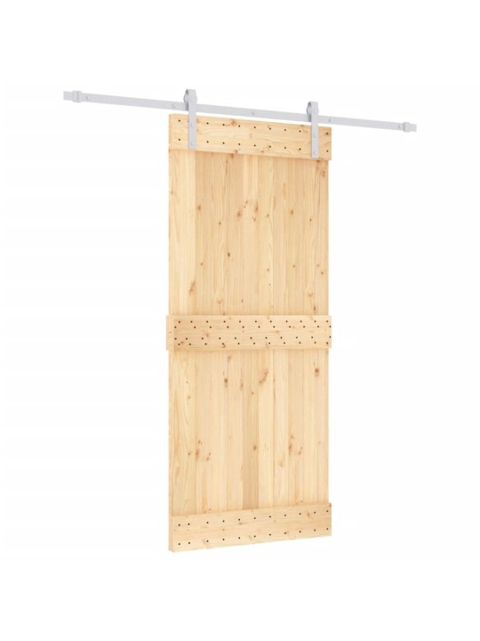 Posuvné dveře s kováním 90 x 210 cm masivní borové dřevo