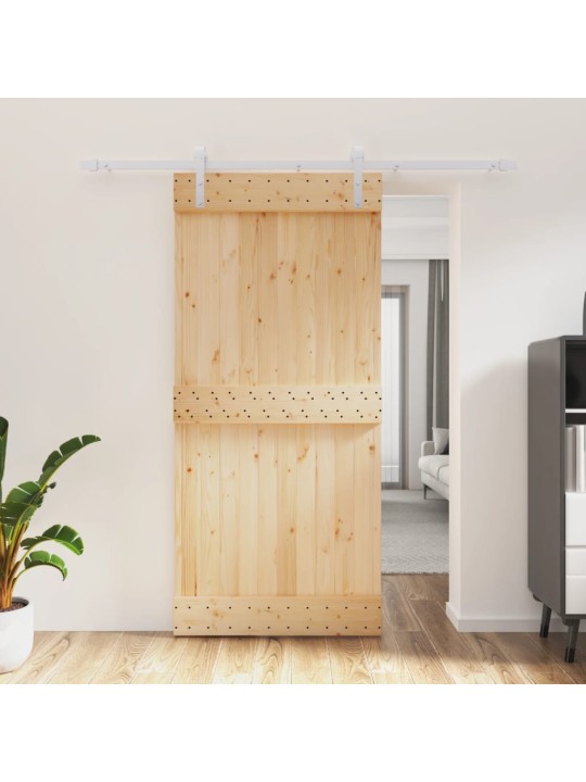 Posuvné dveře s kováním 95 x 210 cm masivní borové dřevo