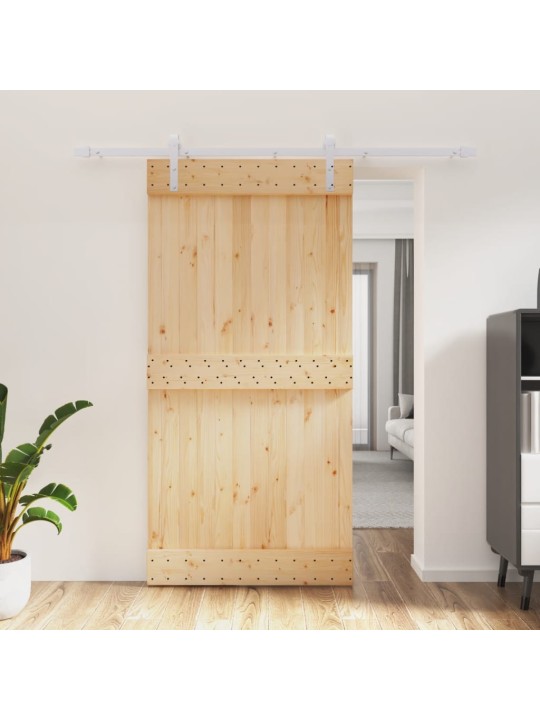 Posuvné dveře s kováním 100 x 210 cm masivní borové dřevo
