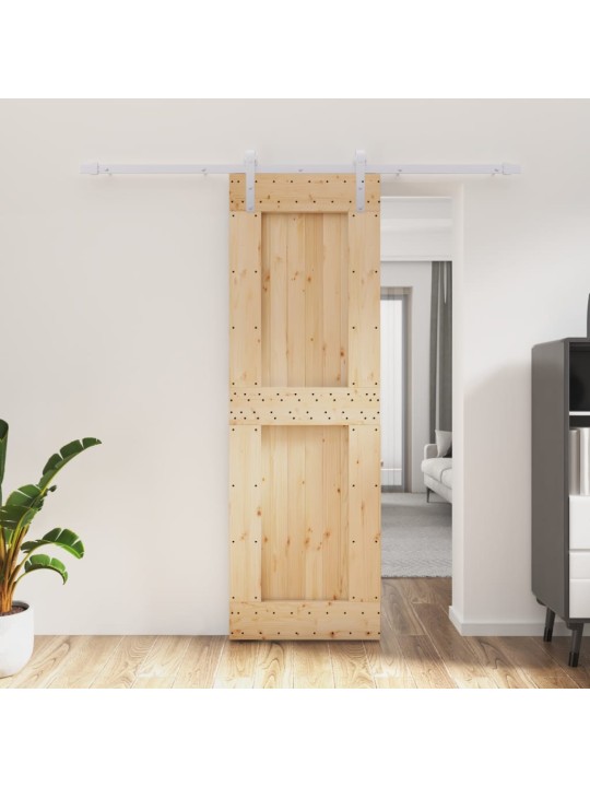 Posuvné dveře s kováním 70 x 210 cm masivní borové dřevo