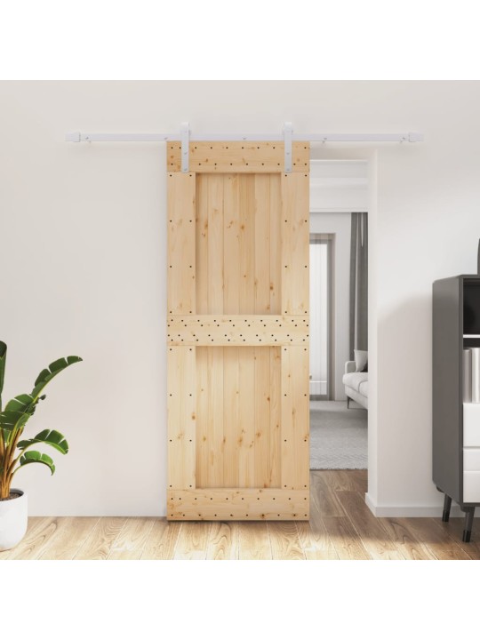 Posuvné dveře s kováním 80 x 210 cm masivní borové dřevo
