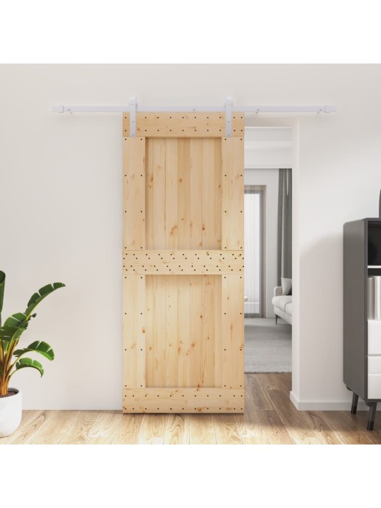 Posuvné dveře s kováním 85 x 210 cm masivní borové dřevo