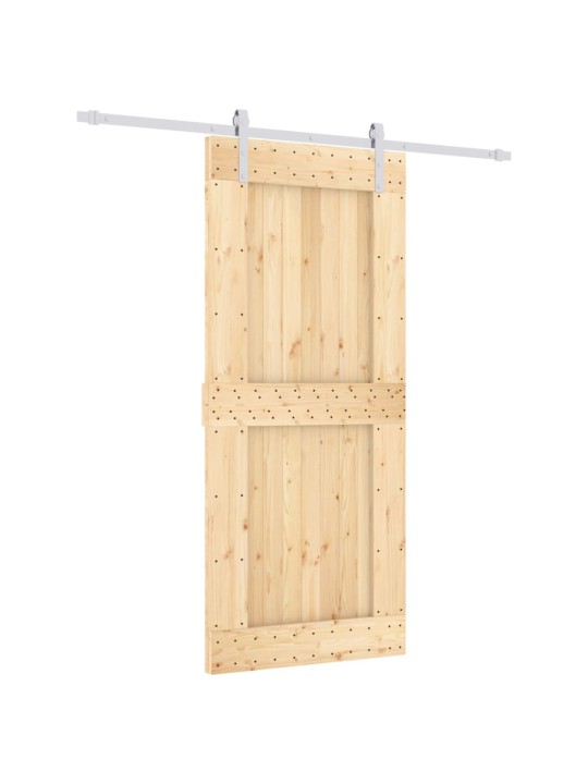 Posuvné dveře s kováním 90 x 210 cm masivní borové dřevo