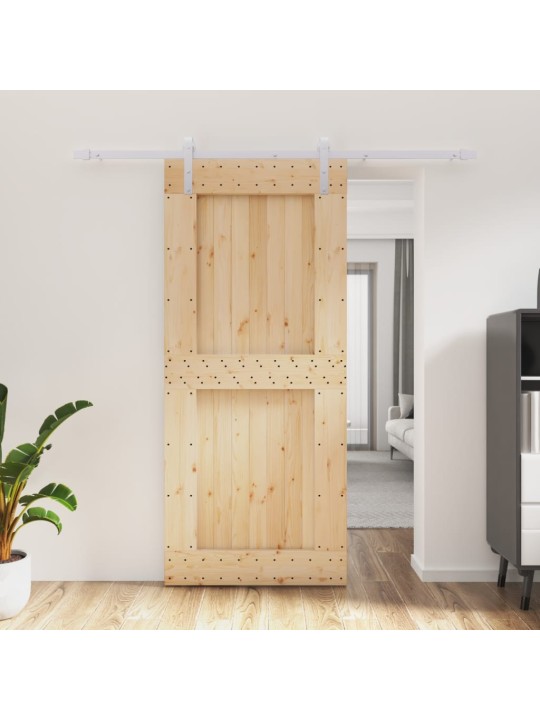 Posuvné dveře s kováním 90 x 210 cm masivní borové dřevo
