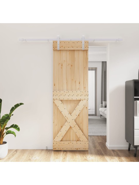 Posuvné dveře s kováním 70 x 210 cm masivní borové dřevo