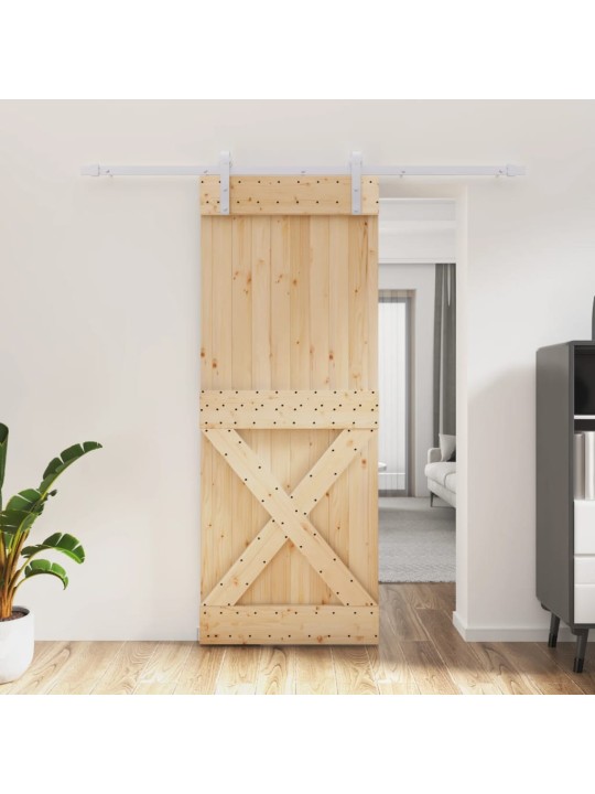 Posuvné dveře s kováním 80 x 210 cm masivní borové dřevo