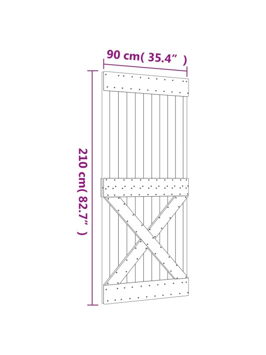 Posuvné dveře s kováním 90 x 210 cm masivní borové dřevo