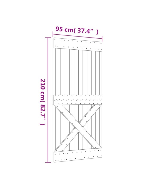 Posuvné dveře s kováním 95 x 210 cm masivní borové dřevo