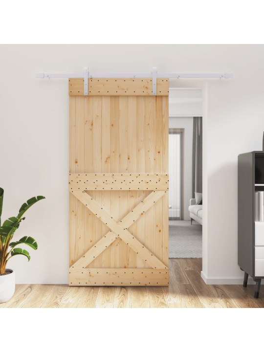 Posuvné dveře s kováním 100 x 210 cm masivní borové dřevo