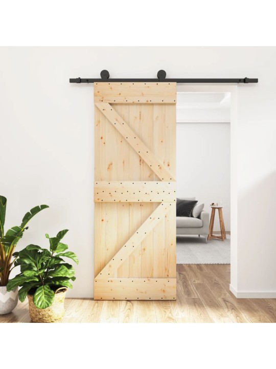 Posuvné dveře s kováním 70 x 210 cm masivní borové dřevo