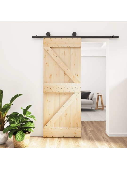 Posuvné dveře s kováním 85 x 210 cm masivní borové dřevo