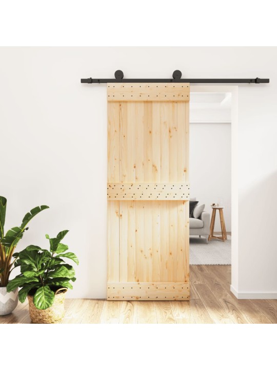 Posuvné dveře s kováním 80 x 210 cm masivní borové dřevo