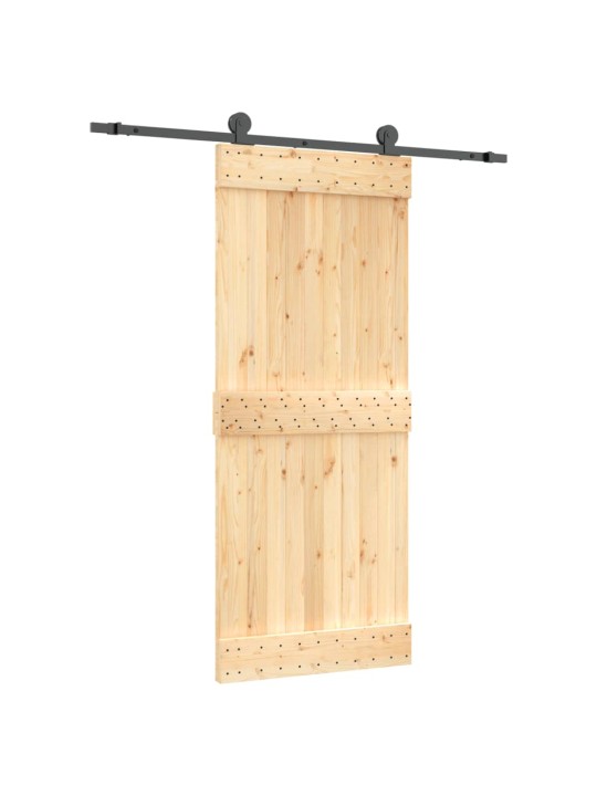 Posuvné dveře s kováním 85 x 210 cm masivní borové dřevo