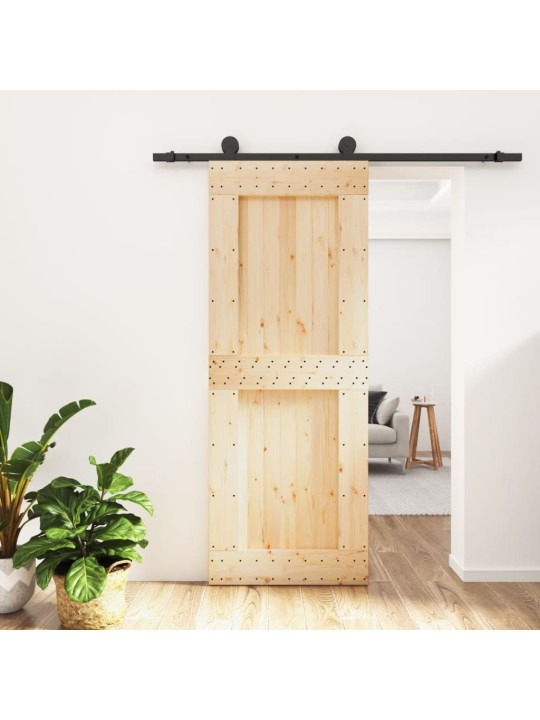 Posuvné dveře s kováním 80 x 210 cm masivní borové dřevo