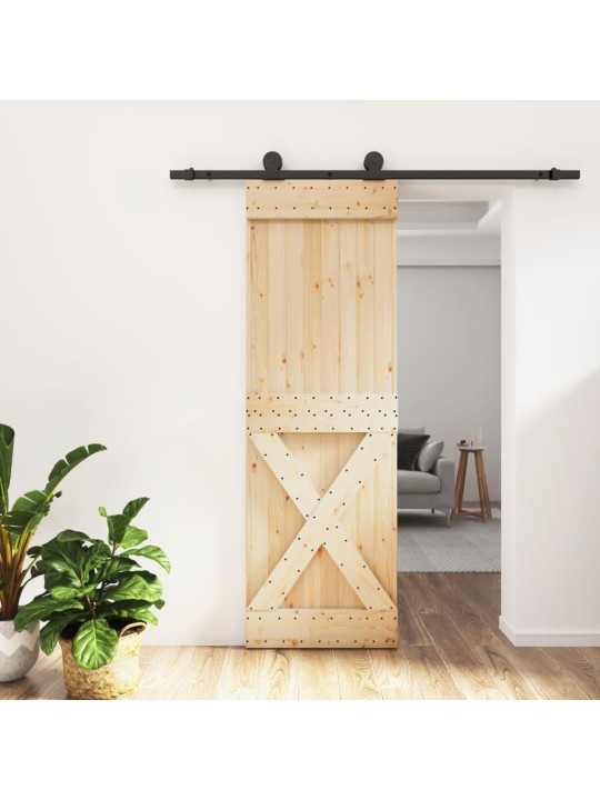 Posuvné dveře s kováním 70 x 210 cm masivní borové dřevo