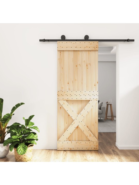 Posuvné dveře s kováním 80 x 210 cm masivní borové dřevo