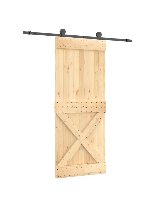 Posuvné dveře s kováním 85 x 210 cm masivní borové dřevo