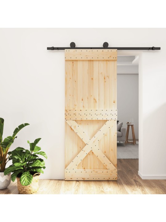 Posuvné dveře s kováním 85 x 210 cm masivní borové dřevo