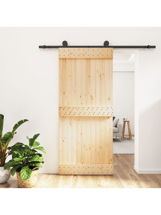 Posuvné dveře s kováním 90 x 210 cm masivní borové dřevo