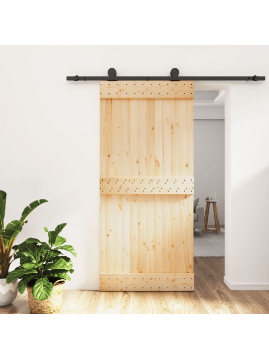 Posuvné dveře s kováním 95 x 210 cm masivní borové dřevo