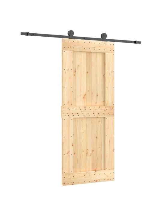 Posuvné dveře s kováním 85 x 210 cm masivní borové dřevo