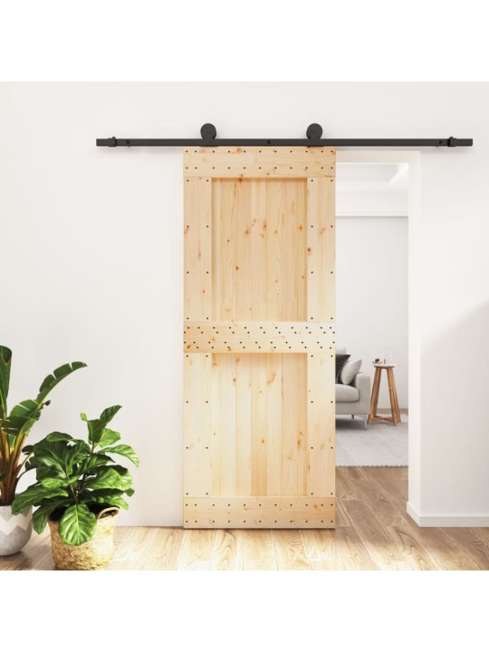 Posuvné dveře s kováním 85 x 210 cm masivní borové dřevo