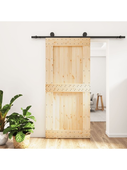 Posuvné dveře s kováním 95 x 210 cm masivní borové dřevo