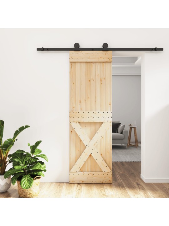 Posuvné dveře s kováním 70 x 210 cm masivní borové dřevo
