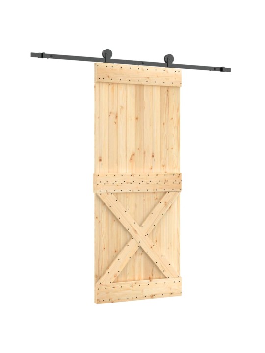 Posuvné dveře s kováním 85 x 210 cm masivní borové dřevo