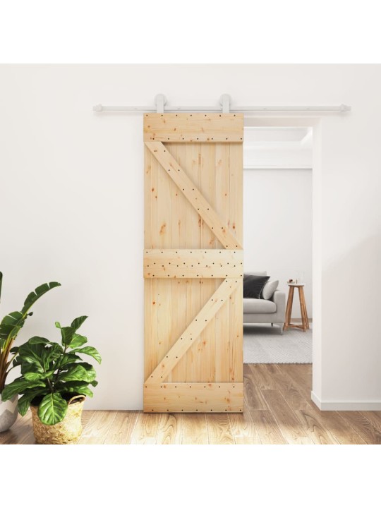 Posuvné dveře s kováním 70 x 210 cm masivní borové dřevo