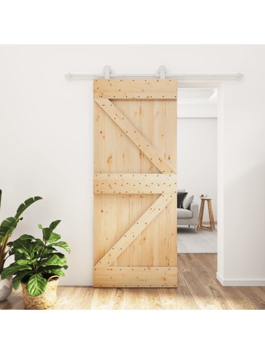 Posuvné dveře s kováním 85 x 210 cm masivní borové dřevo