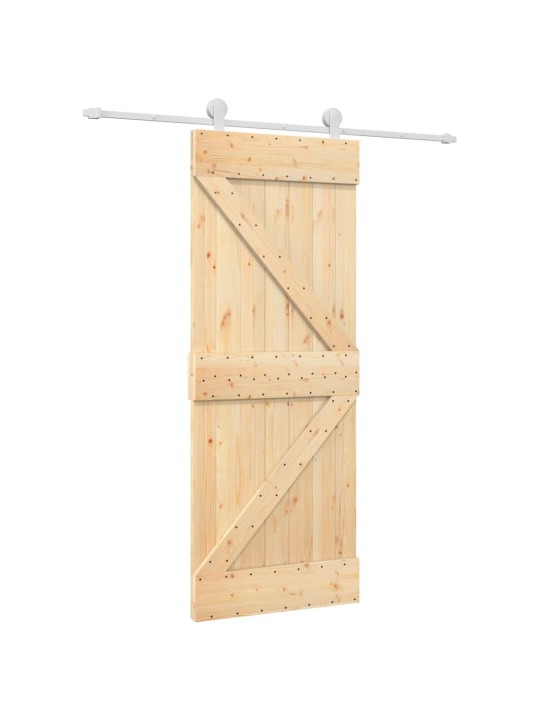 Posuvné dveře s kováním 80 x 210 cm masivní borové dřevo