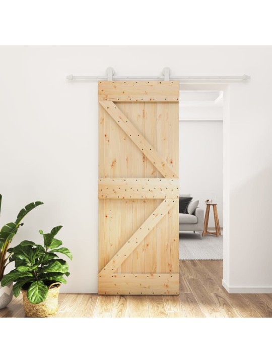 Posuvné dveře s kováním 80 x 210 cm masivní borové dřevo