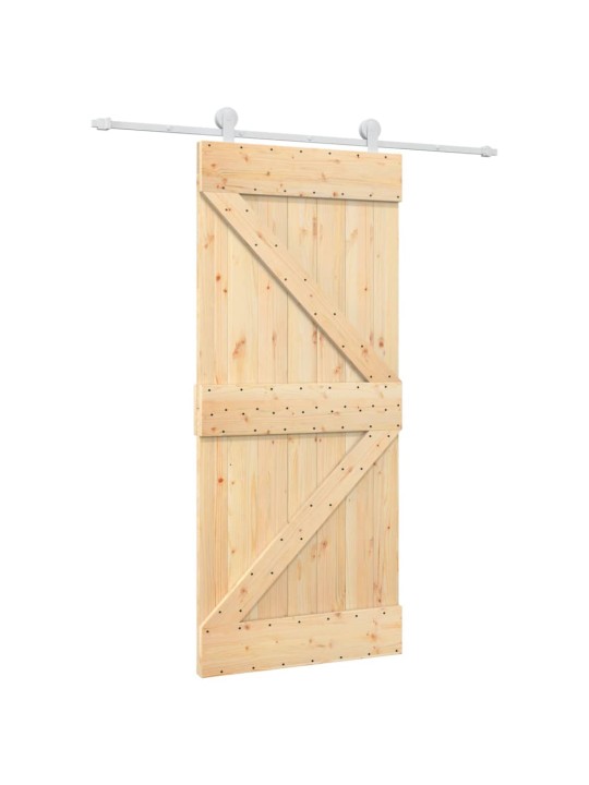 Posuvné dveře s kováním 90 x 210 cm masivní borové dřevo