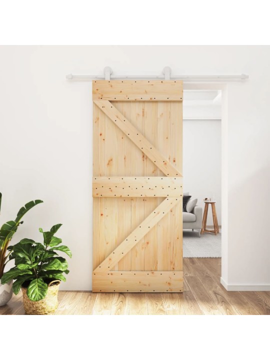 Posuvné dveře s kováním 90 x 210 cm masivní borové dřevo