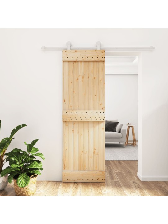Posuvné dveře s kováním 70 x 210 cm masivní borové dřevo