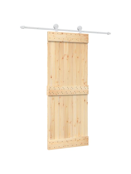 Posuvné dveře s kováním 80 x 210 cm masivní borové dřevo