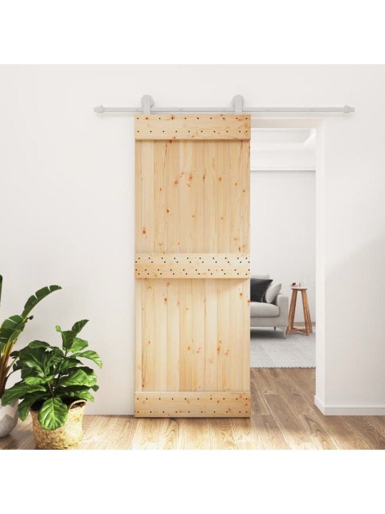 Posuvné dveře s kováním 80 x 210 cm masivní borové dřevo