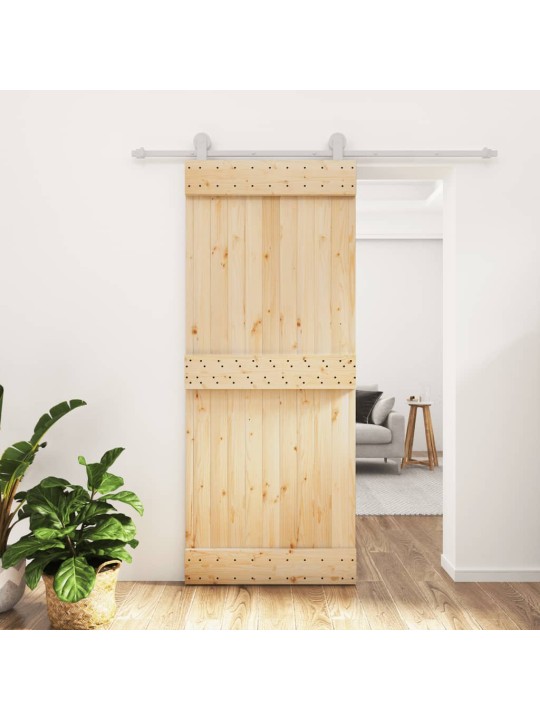 Posuvné dveře s kováním 85 x 210 cm masivní borové dřevo