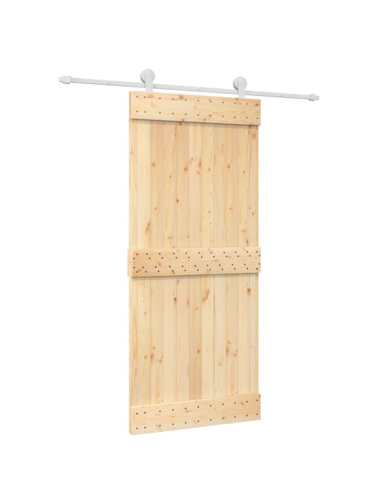 Posuvné dveře s kováním 90 x 210 cm masivní borové dřevo