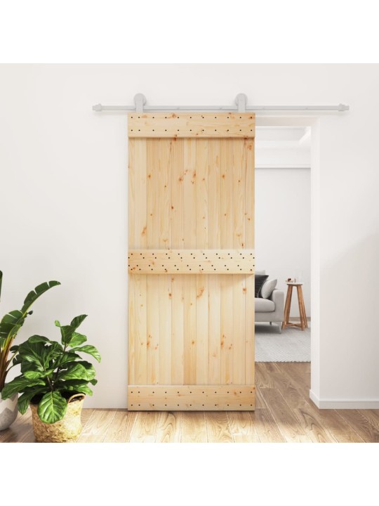 Posuvné dveře s kováním 90 x 210 cm masivní borové dřevo