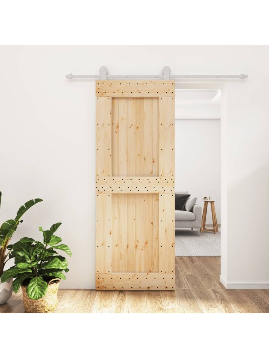 Posuvné dveře s kováním 80 x 210 cm masivní borové dřevo