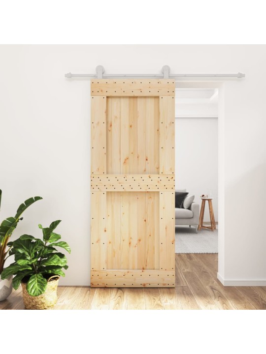 Posuvné dveře s kováním 85 x 210 cm masivní borové dřevo