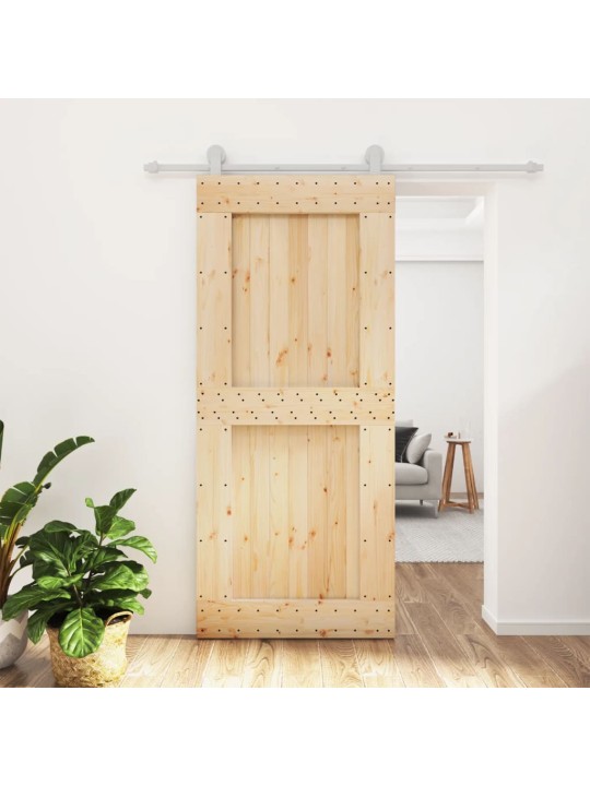 Posuvné dveře s kováním 90 x 210 cm masivní borové dřevo