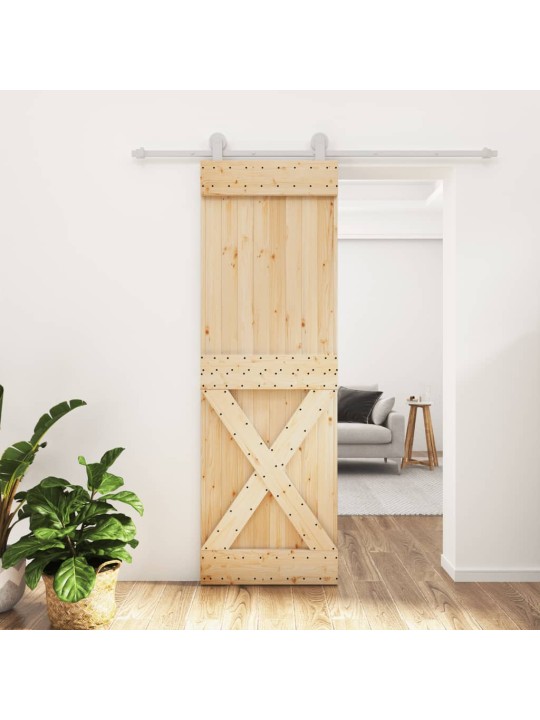 Posuvné dveře s kováním 70 x 210 cm masivní borové dřevo