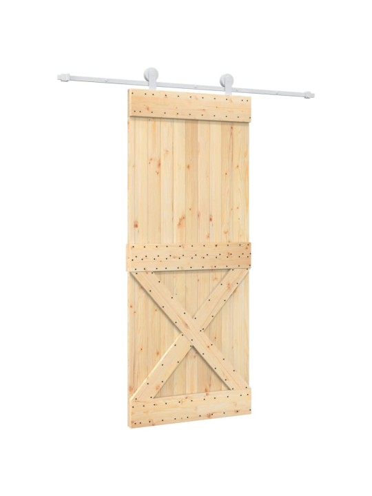 Posuvné dveře s kováním 85 x 210 cm masivní borové dřevo
