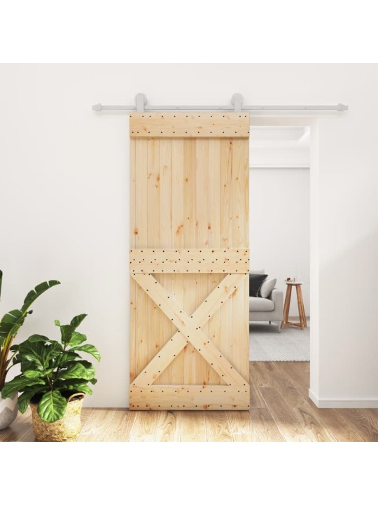 Posuvné dveře s kováním 85 x 210 cm masivní borové dřevo
