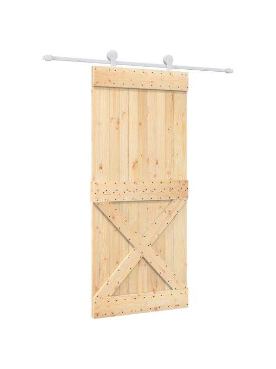 Posuvné dveře s kováním 90 x 210 cm masivní borové dřevo