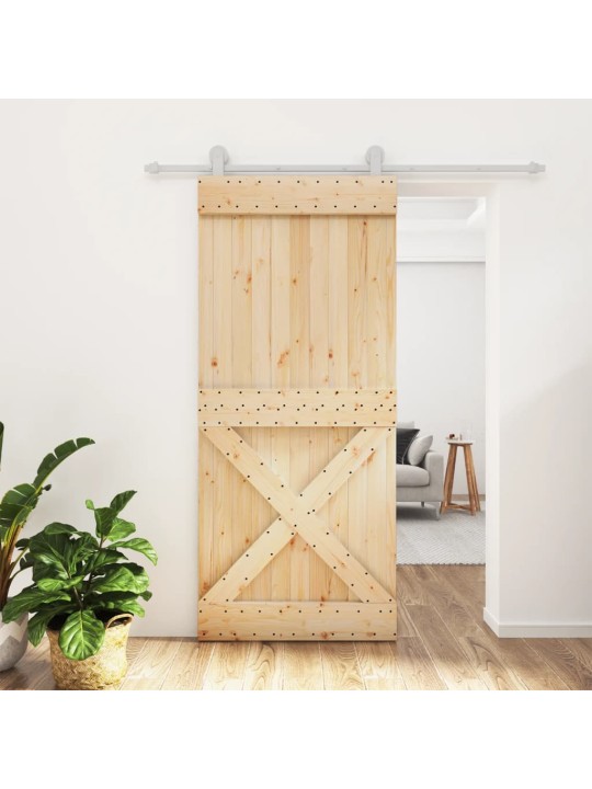 Posuvné dveře s kováním 90 x 210 cm masivní borové dřevo