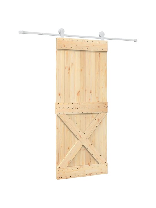 Posuvné dveře s kováním 85 x 210 cm masivní borové dřevo